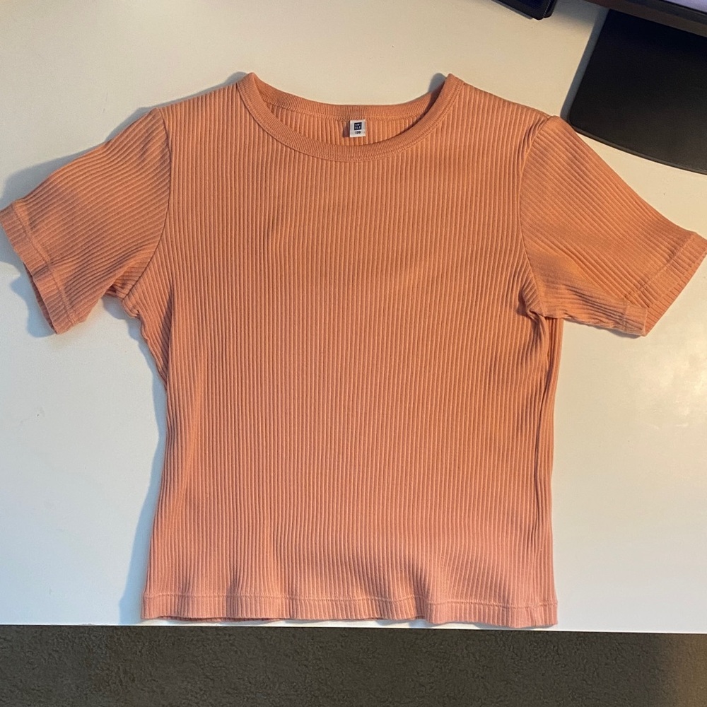 Ribbed Peach Short Sleeve Top